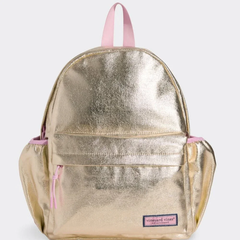 Vineyard Vines Shiney Gold Fabric Backpack with Bling! New with Tags LAST ONE - Picture 1 of 5